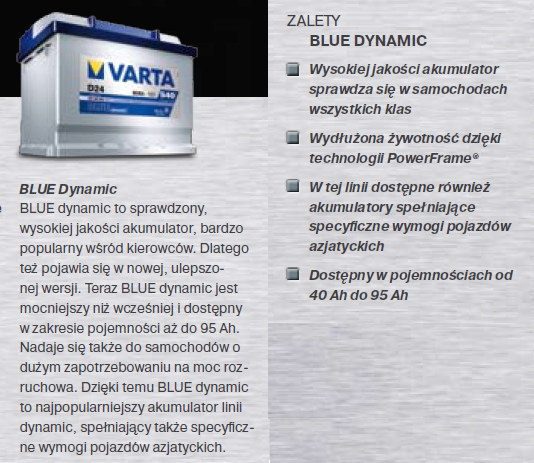 Akumulator Varta Blue Dynamic B18 12V 44 Ah / 440 A - Akumulatory