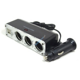 Rozdzielacz gniazda zapalniczki samochodowej x 3 + USB x 2 na kablu OMEGA